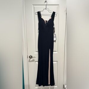 City Studio Navy Blue Maxi Dress with Slit. Size 3. NWT.